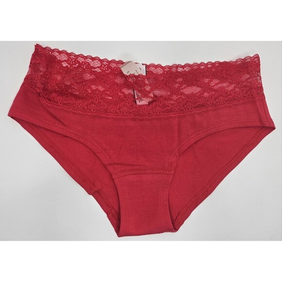 VICTORIA’S SECRET Soft Cotton blend Lace Low Rise Hip Hugger Panty Size S/P Red - Picture 1 of 5